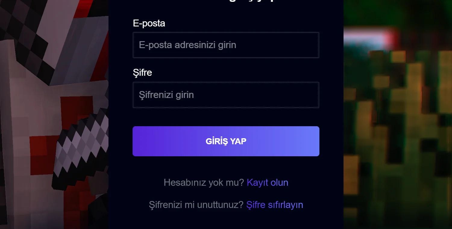 Giriş formunun altı. Hesabınız yok mu? sorusunun yanındaki Kayıt olun bağlantısı işaretlenmiş.